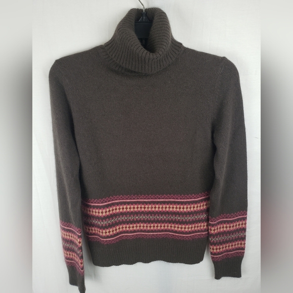 Ann Taylor Brown Lambswool Blend Turtleneck Sweater with Pink Accents Sz S - Picture 2 of 9